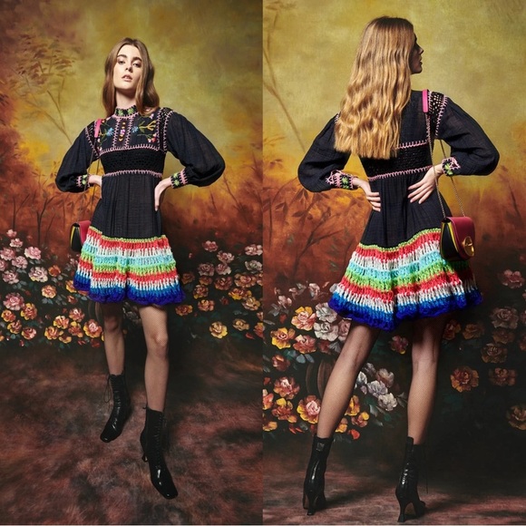 Celia B Crochet SCARLETT Embroidered Mini DRESS Small - Picture 1 of 3